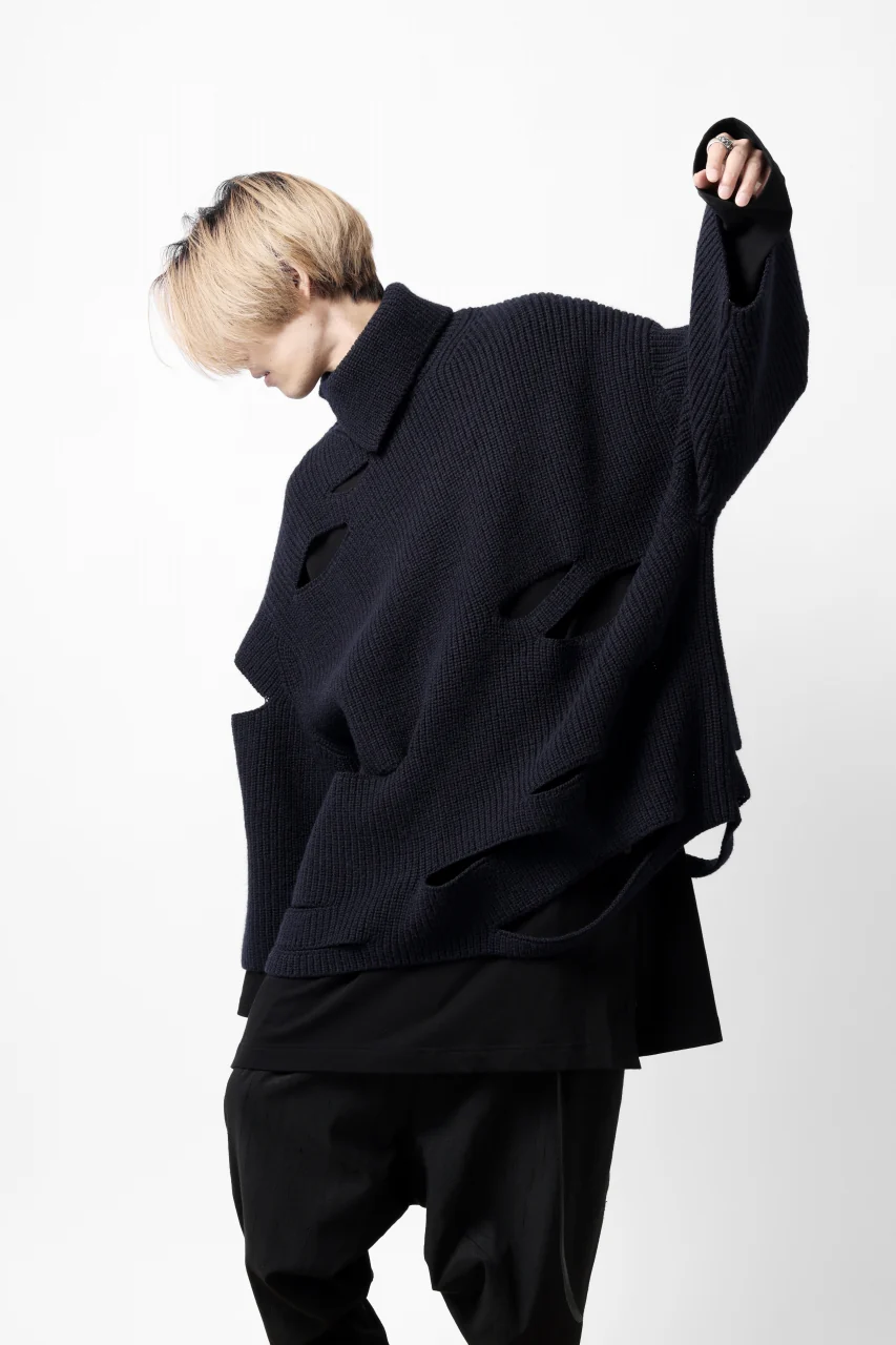Y's SLASHED HIGHNECK KNIT PULLOVER / 5G WOOL (NAVY) - Image 37