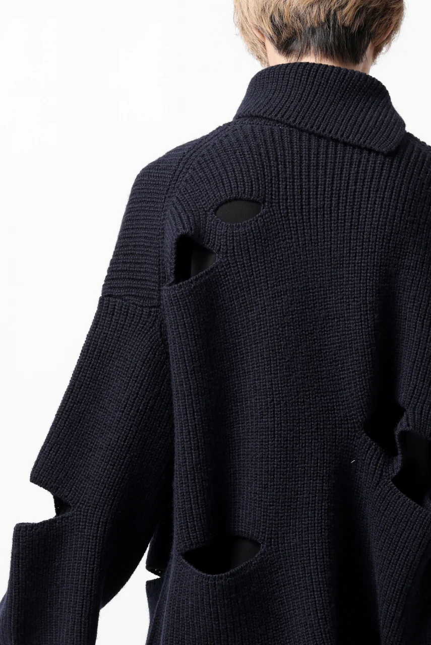 Y's SLASHED HIGHNECK KNIT PULLOVER / 5G WOOL (NAVY) - Image 38