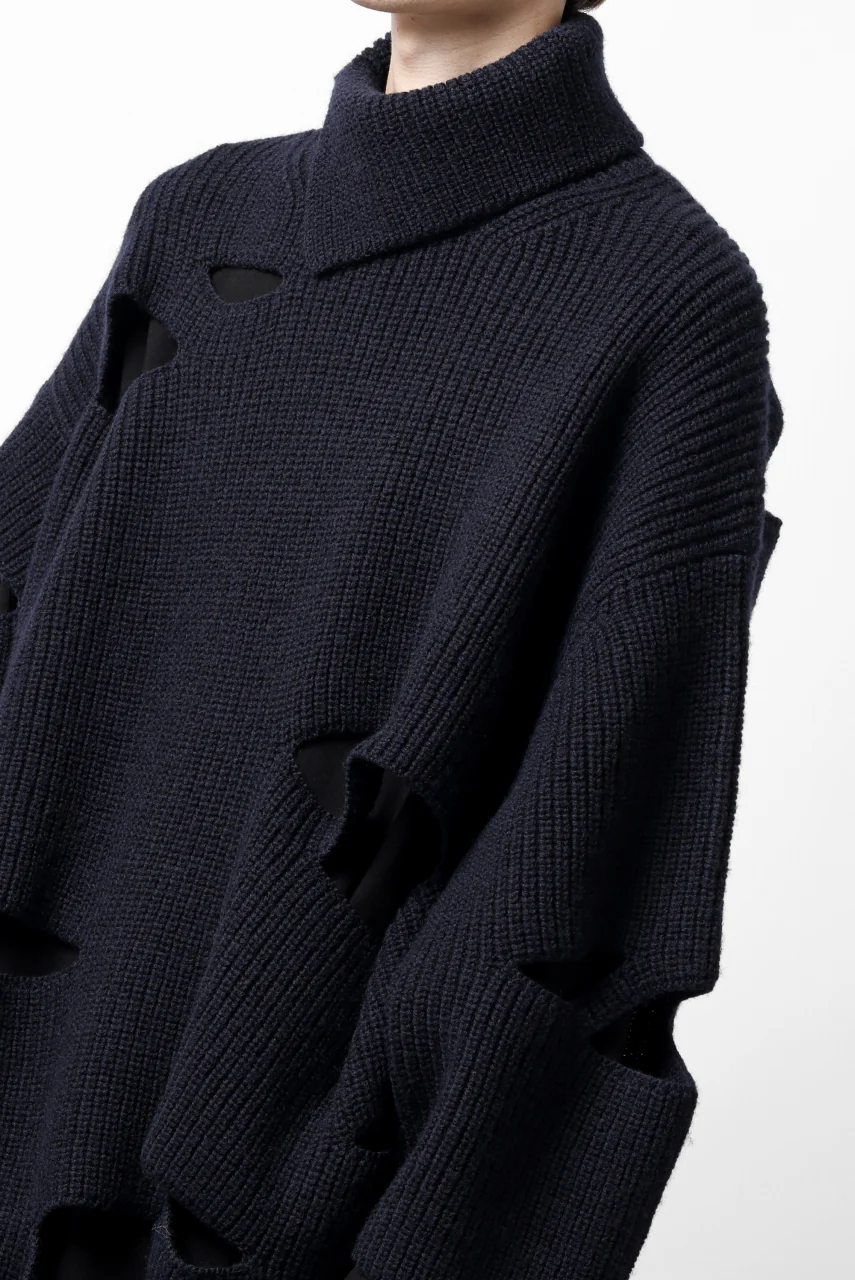 Y's SLASHED HIGHNECK KNIT PULLOVER / 5G WOOL (NAVY) - Image 39