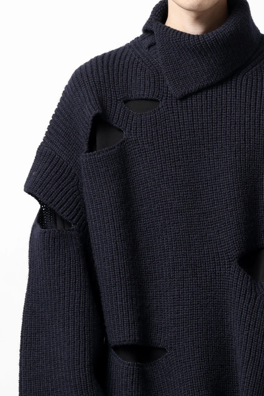 Y's SLASHED HIGHNECK KNIT PULLOVER / 5G WOOL (NAVY) - Image 40