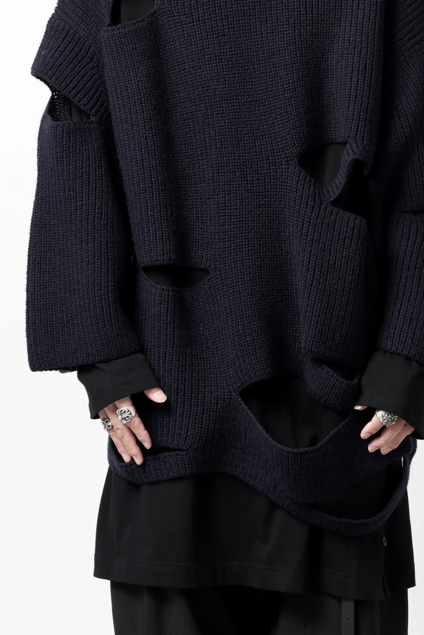 Y's SLASHED HIGHNECK KNIT PULLOVER / 5G WOOL (NAVY) - Image 41