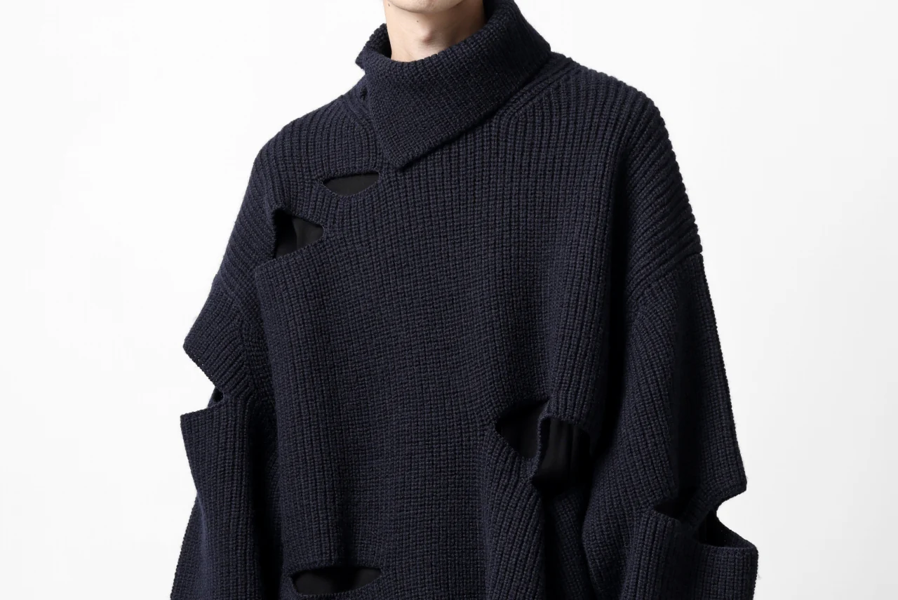 Y's SLASHED HIGHNECK KNIT PULLOVER / 5G WOOL (NAVY) - Image 46