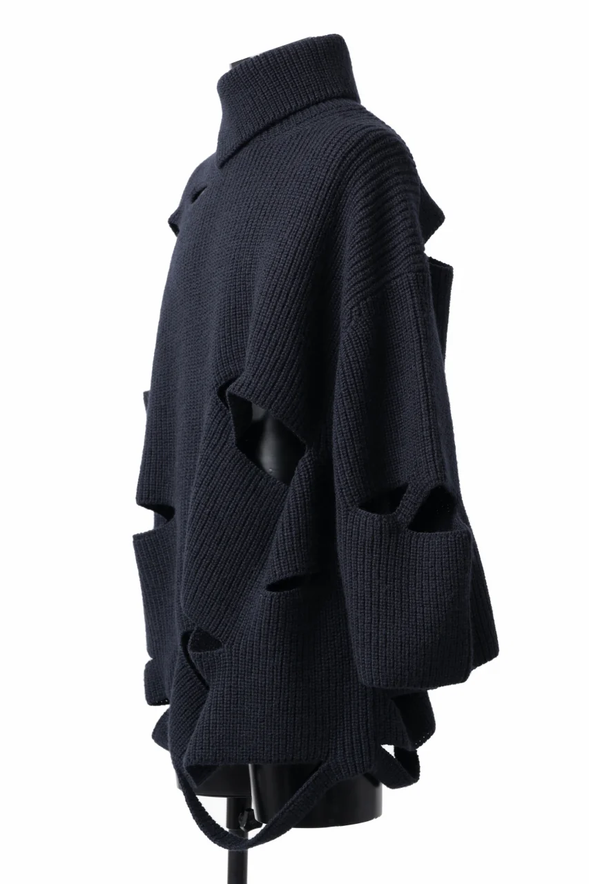 Y's SLASHED HIGHNECK KNIT PULLOVER / 5G WOOL (NAVY) - Image 5