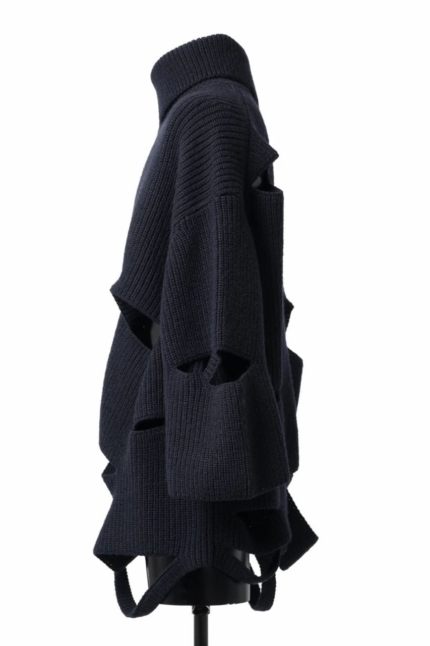 Y's SLASHED HIGHNECK KNIT PULLOVER / 5G WOOL (NAVY) - Image 6