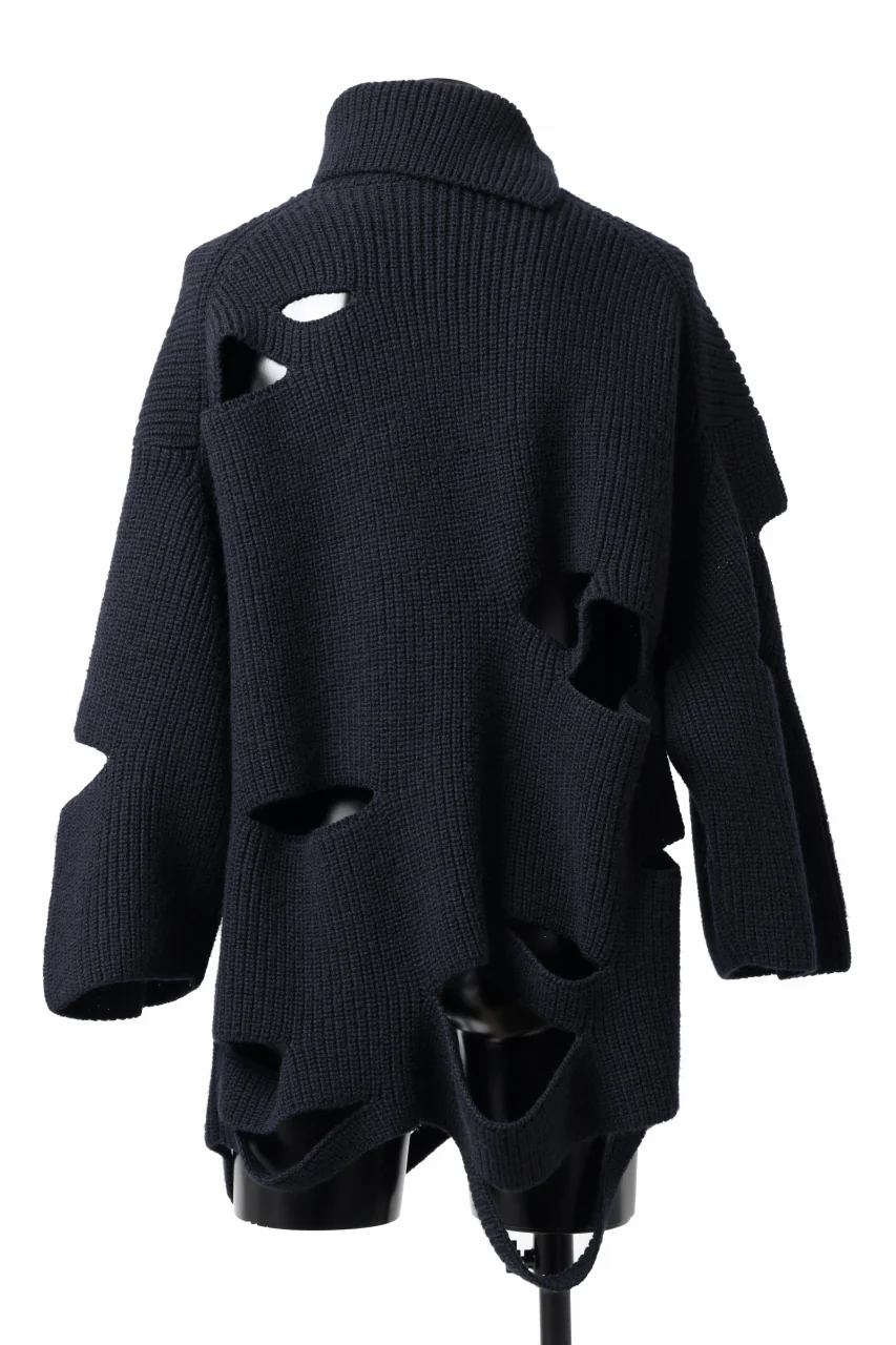 Y's SLASHED HIGHNECK KNIT PULLOVER / 5G WOOL (NAVY) - Image 7