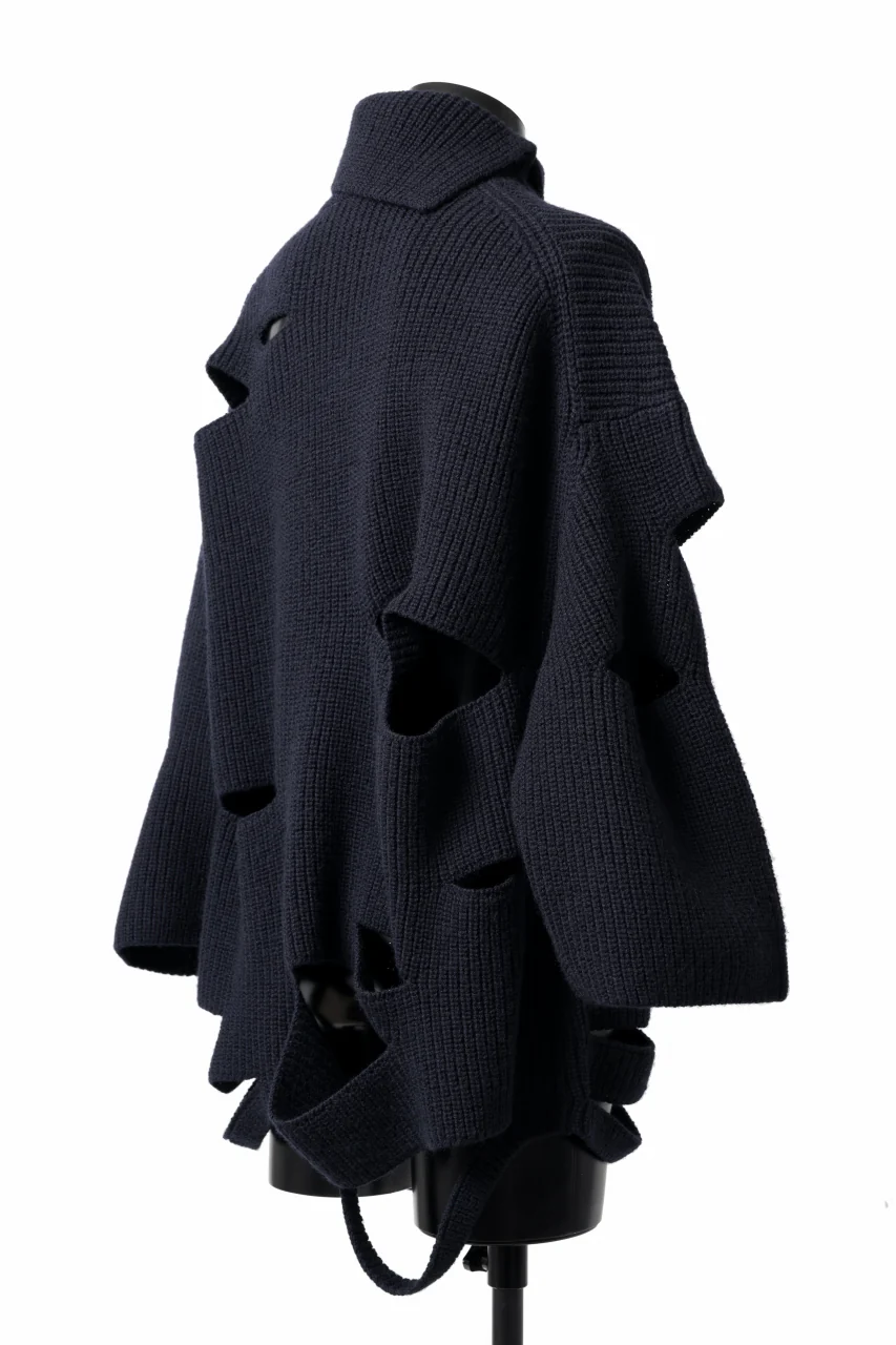 Y's SLASHED HIGHNECK KNIT PULLOVER / 5G WOOL (NAVY) - Image 8