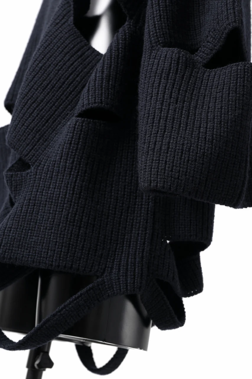 Y's SLASHED HIGHNECK KNIT PULLOVER / 5G WOOL (NAVY) - Image 9