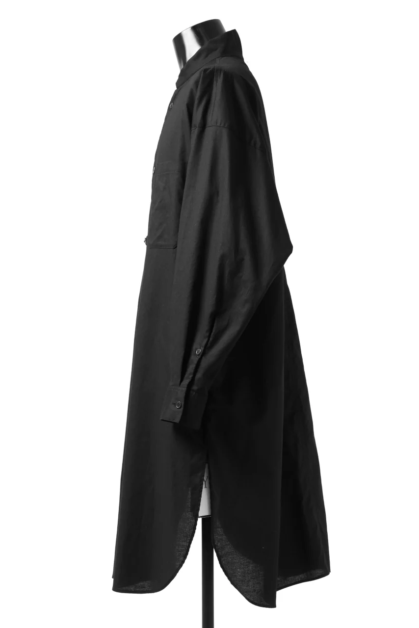 Y's STAND COLLAR LONG SHIRT / THIN TWILL (BLACK) - Image 11