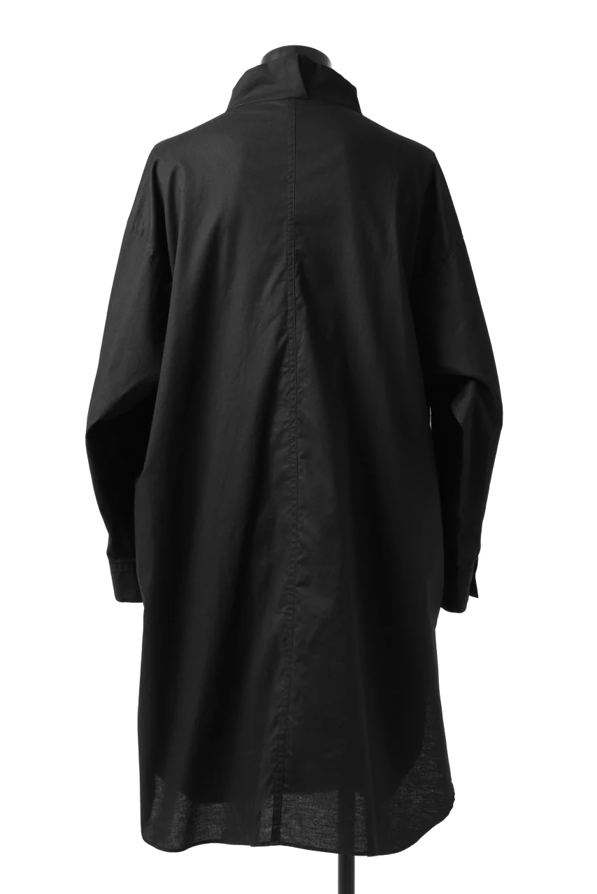Y's STAND COLLAR LONG SHIRT / THIN TWILL (BLACK) - Image 12