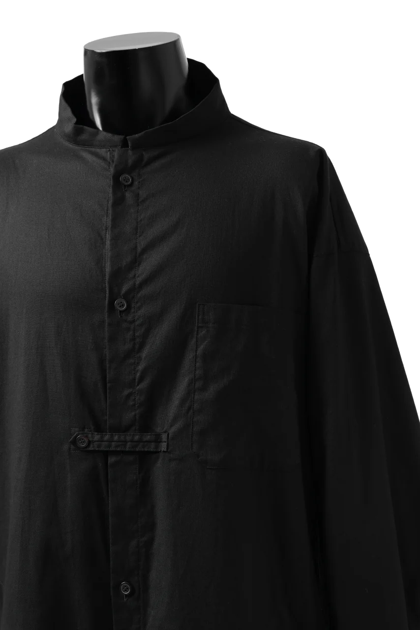 Y's STAND COLLAR LONG SHIRT / THIN TWILL (BLACK) - Image 15