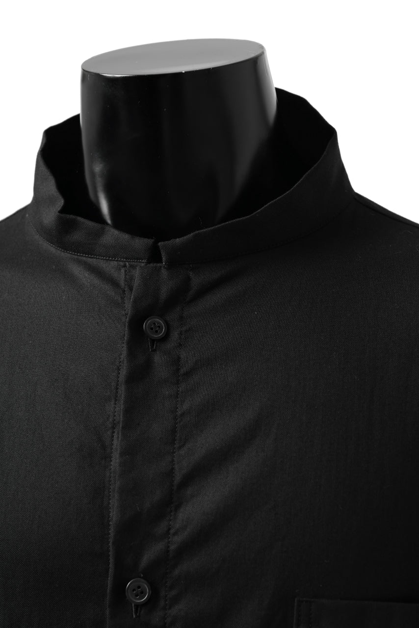 Y's STAND COLLAR LONG SHIRT / THIN TWILL (BLACK) - Image 16