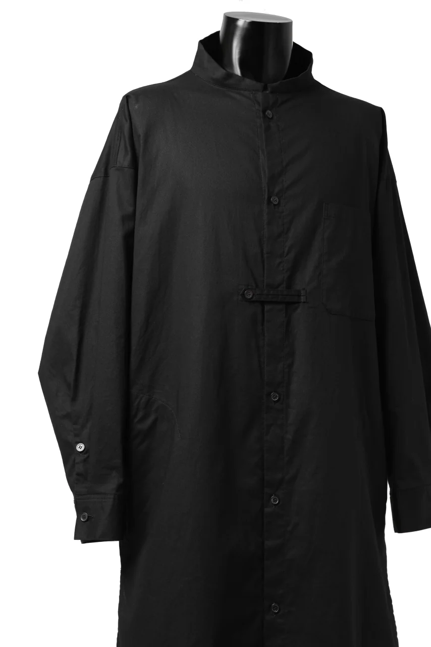 Y's STAND COLLAR LONG SHIRT / THIN TWILL (BLACK) - Image 18