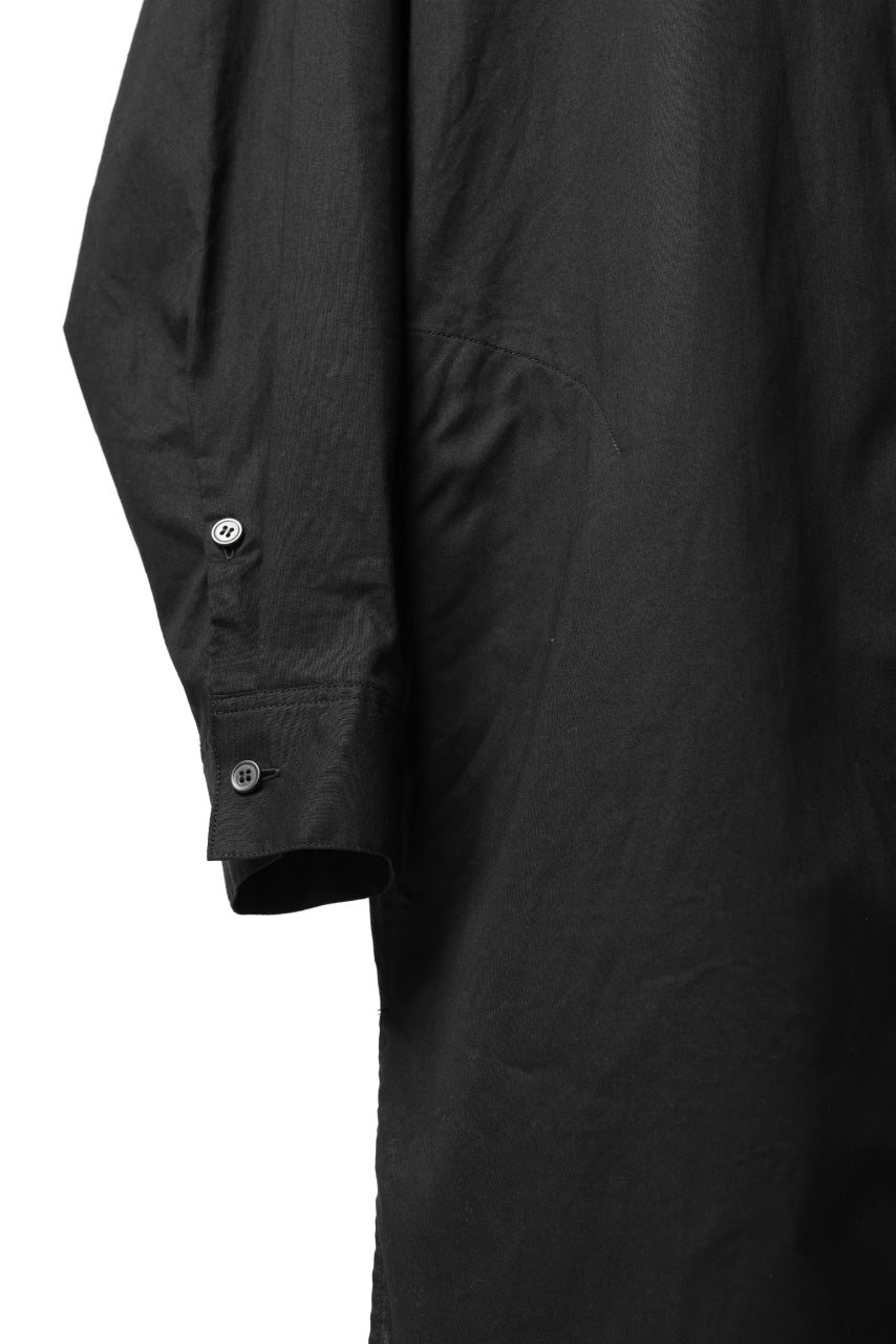Y's STAND COLLAR LONG SHIRT / THIN TWILL (BLACK) - Image 19