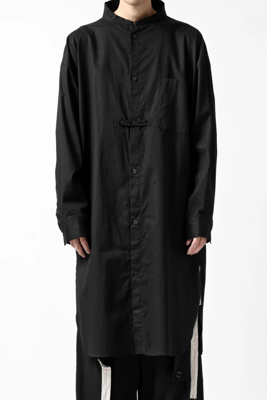 Y's STAND COLLAR LONG SHIRT / THIN TWILL (BLACK) - Image 2