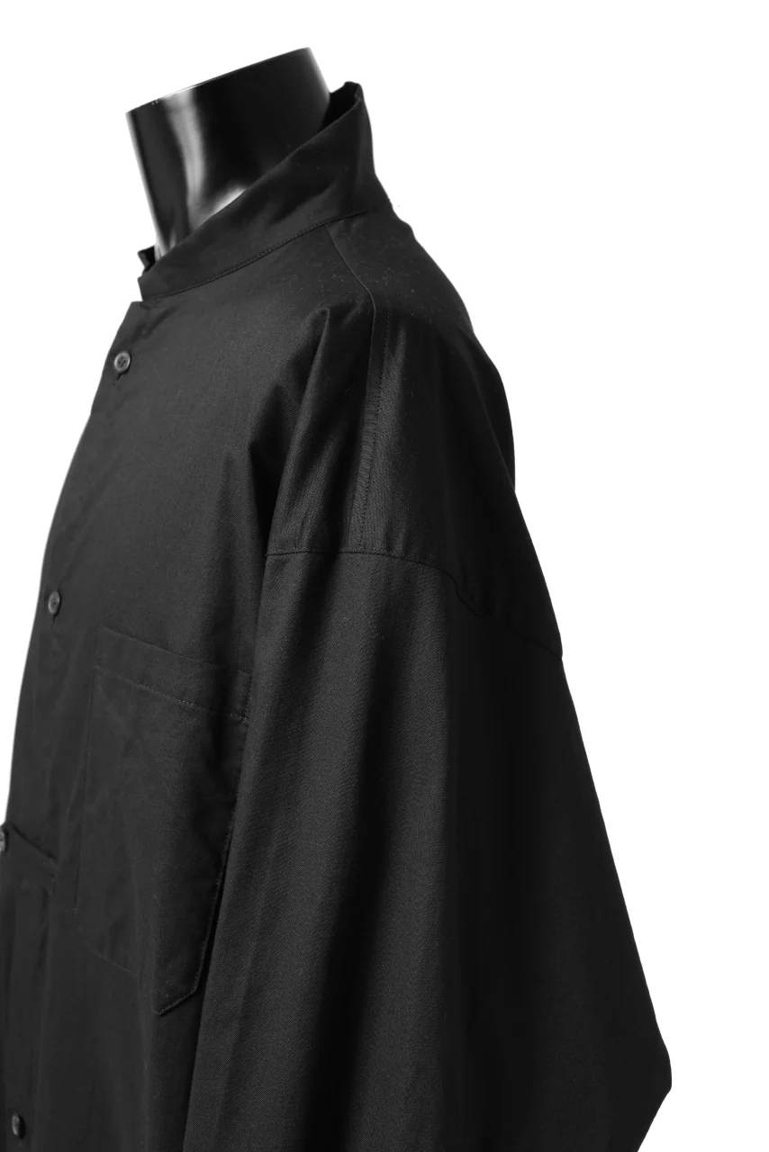Y's STAND COLLAR LONG SHIRT / THIN TWILL (BLACK) - Image 23
