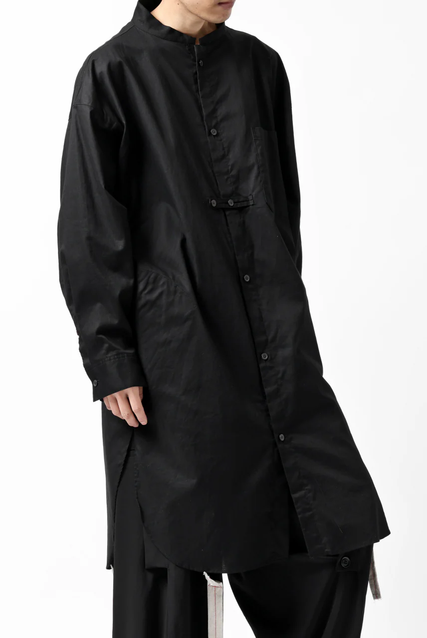 Y's STAND COLLAR LONG SHIRT / THIN TWILL (BLACK) - Image 4