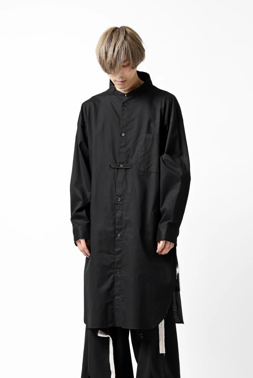 Y's STAND COLLAR LONG SHIRT / THIN TWILL (BLACK) - Image 41
