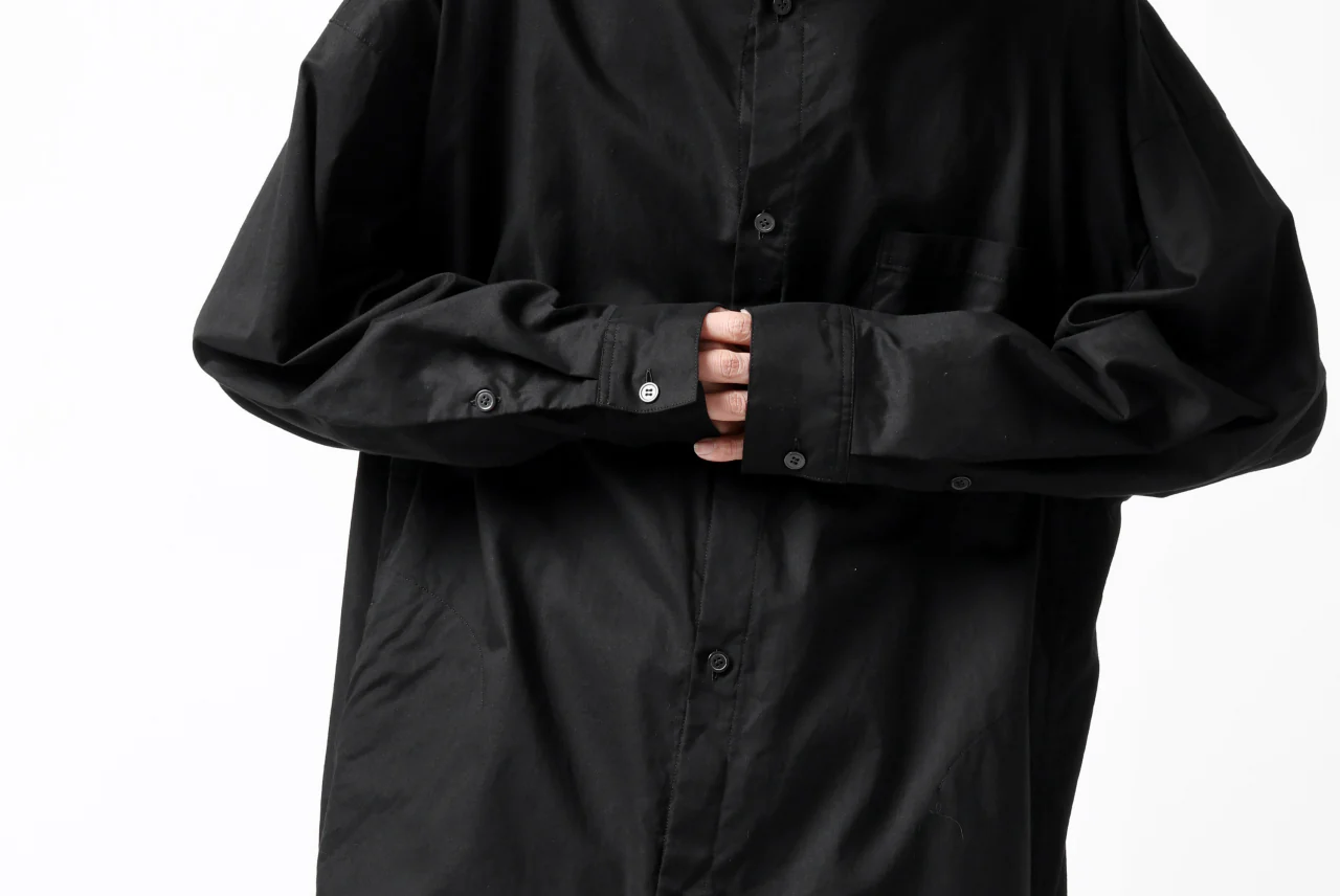 Y's STAND COLLAR LONG SHIRT / THIN TWILL (BLACK) - Image 47