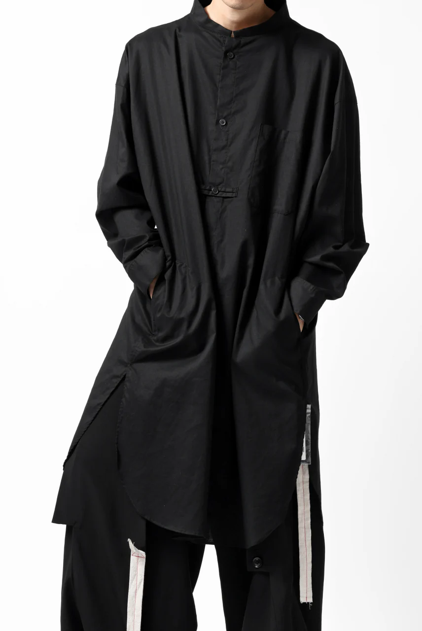 Y's STAND COLLAR LONG SHIRT / THIN TWILL (BLACK) - Image 7