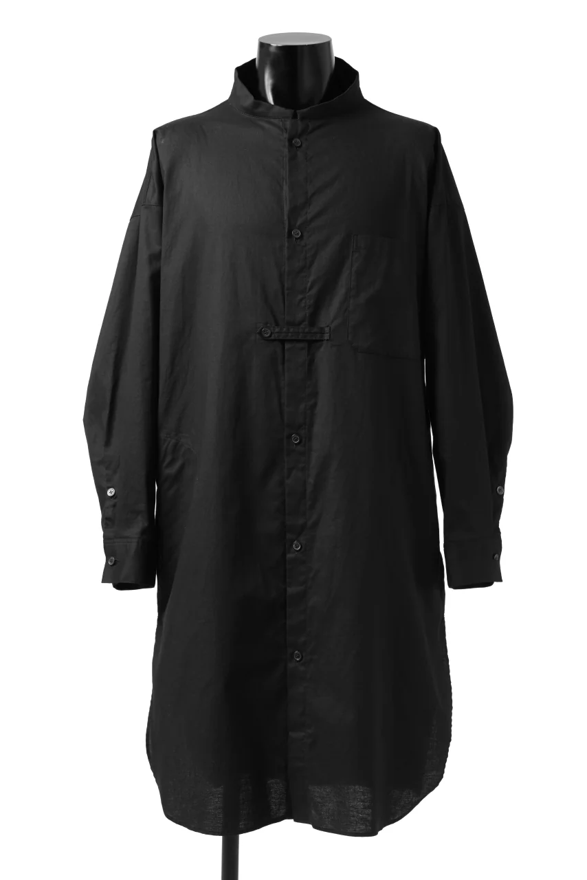 Y's STAND COLLAR LONG SHIRT / THIN TWILL (BLACK) - Image 9