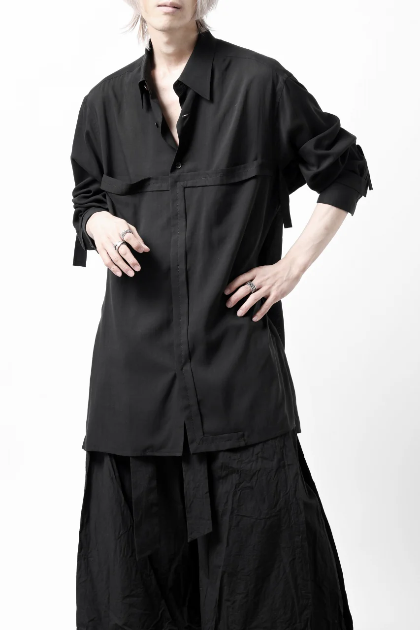 Y's TAPE FLAP POCKET SHIRT / CELLULOSE LOAN (BLACK) - Image 2
