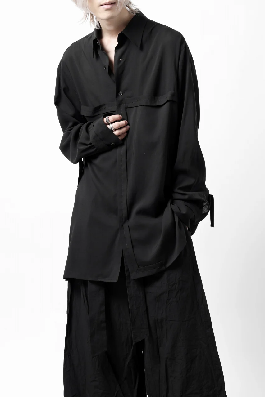 Y's TAPE FLAP POCKET SHIRT / CELLULOSE LOAN (BLACK) - Image 4