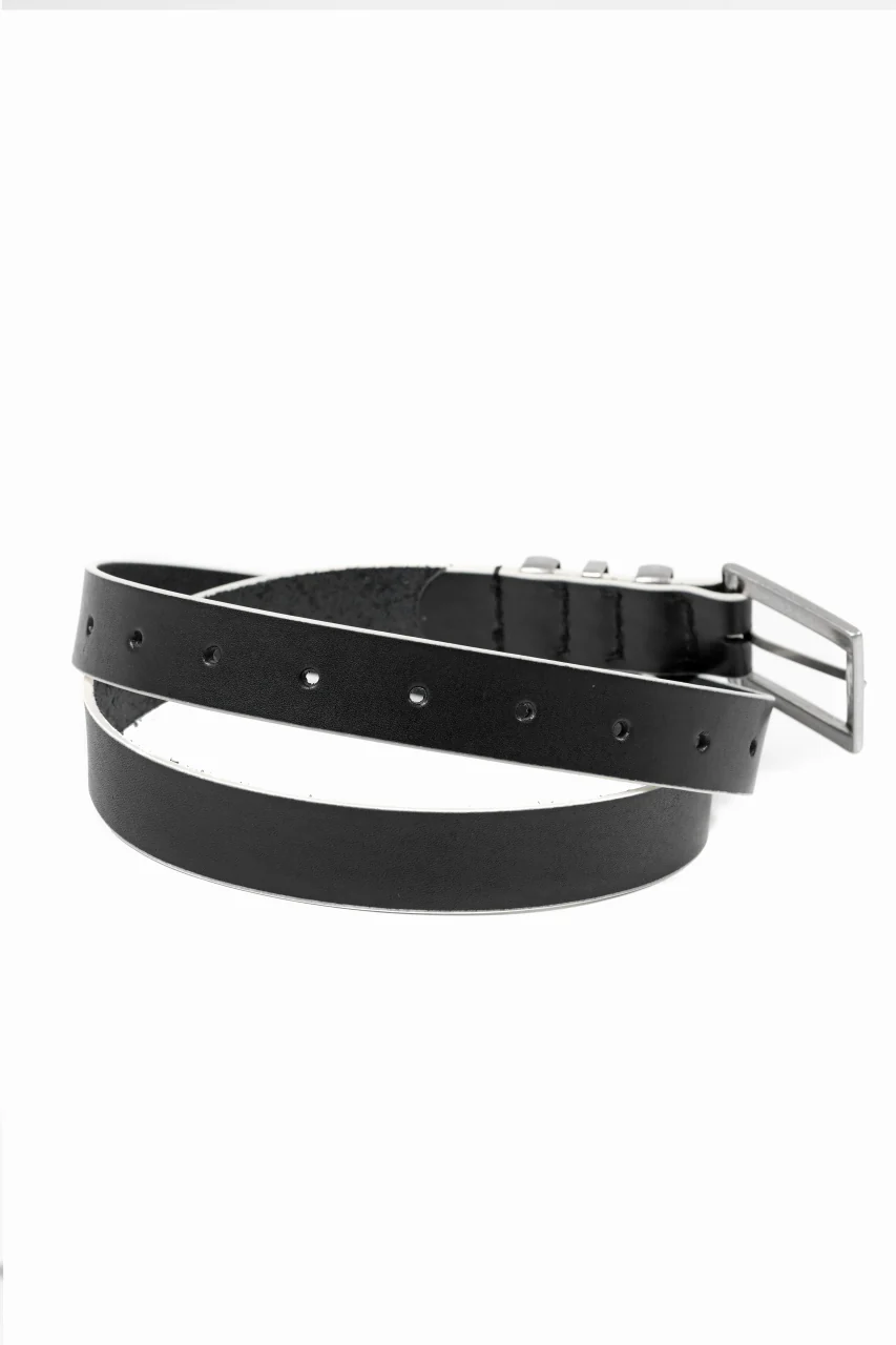 Y's THICK SEMI GLOSS LEATHER BELT 25mm (BLACK×WHITE) - Image 3