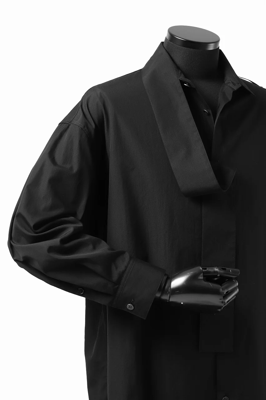 Y's TIE COLLAR LONG SHIRT / COTTON BROAD (BLACK) - Image 16