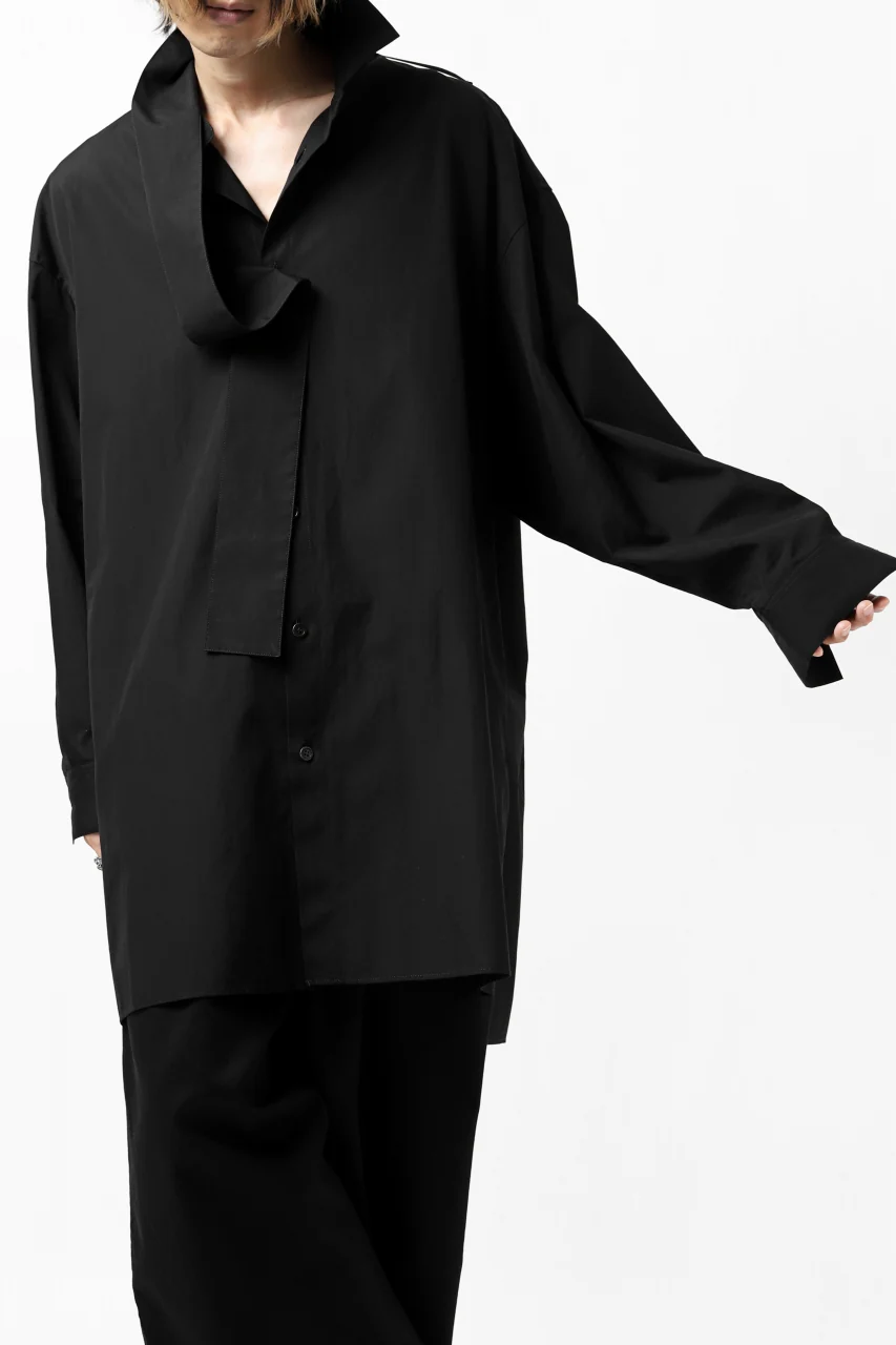 Y's TIE COLLAR LONG SHIRT / COTTON BROAD (BLACK) - Image 32