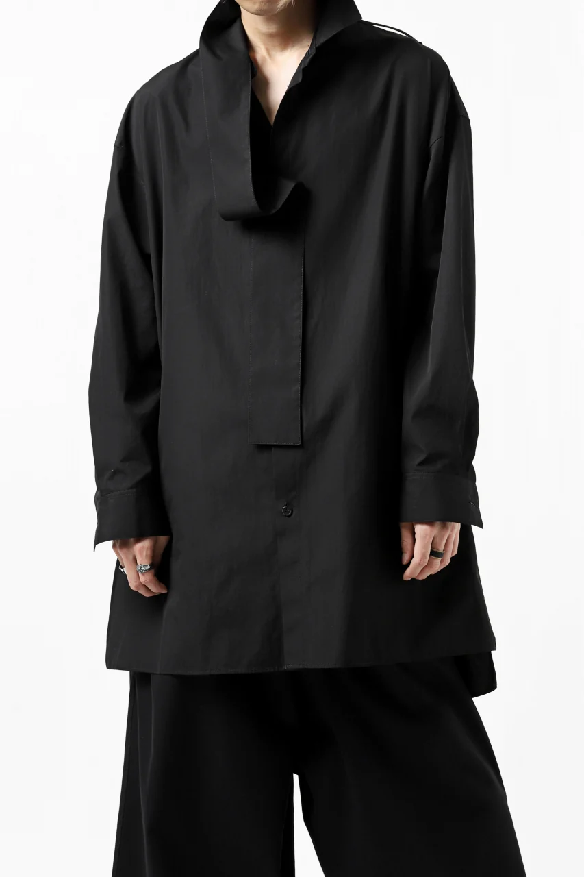 Y's TIE COLLAR LONG SHIRT / COTTON BROAD (BLACK) - Image 34