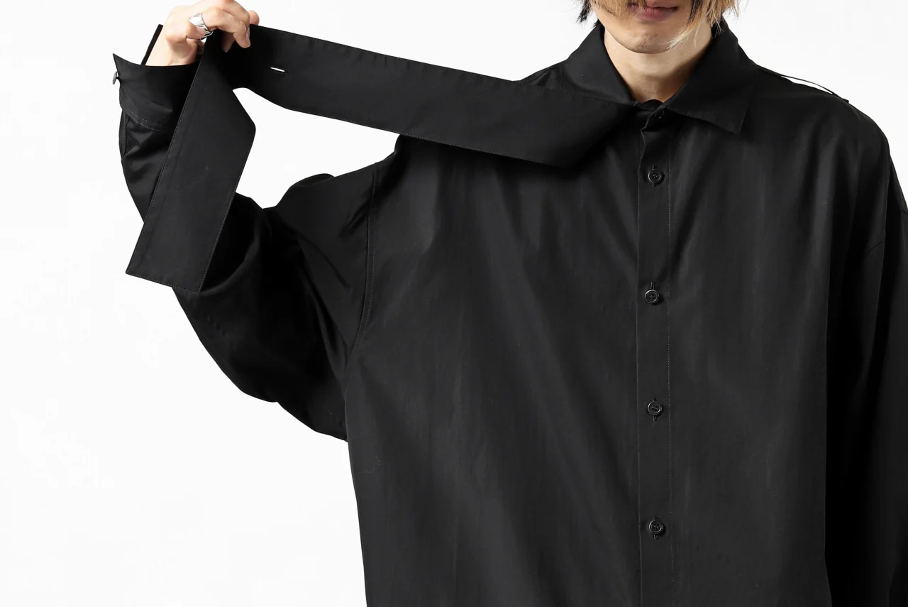 Y's TIE COLLAR LONG SHIRT / COTTON BROAD (BLACK) - Image 43