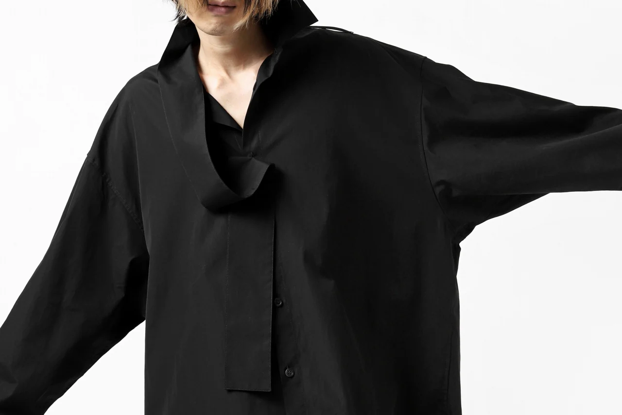 Y's TIE COLLAR LONG SHIRT / COTTON BROAD (BLACK) - Image 44