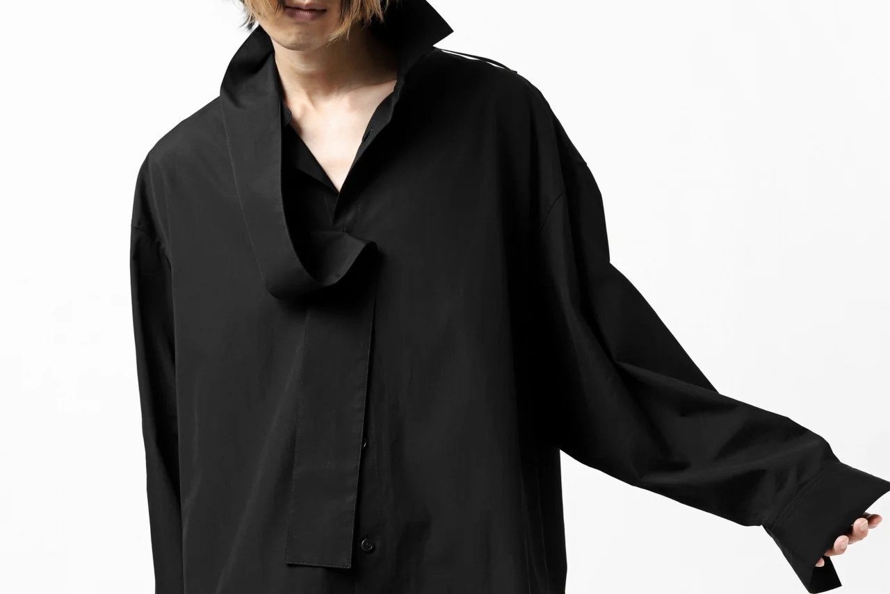 Y's TIE COLLAR LONG SHIRT / COTTON BROAD (BLACK) - Image 45