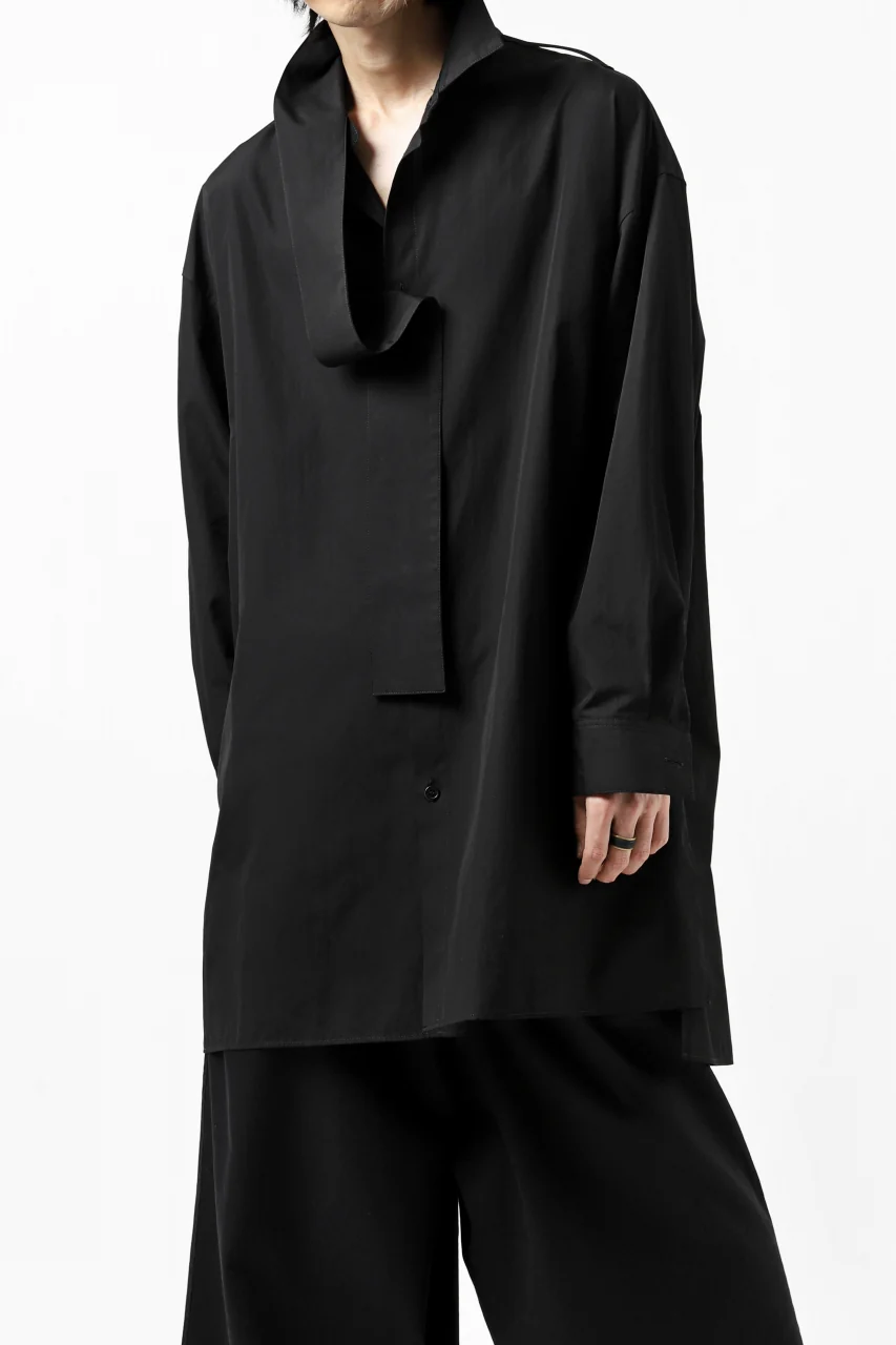 Y's TIE COLLAR LONG SHIRT / COTTON BROAD (BLACK) - Image 6