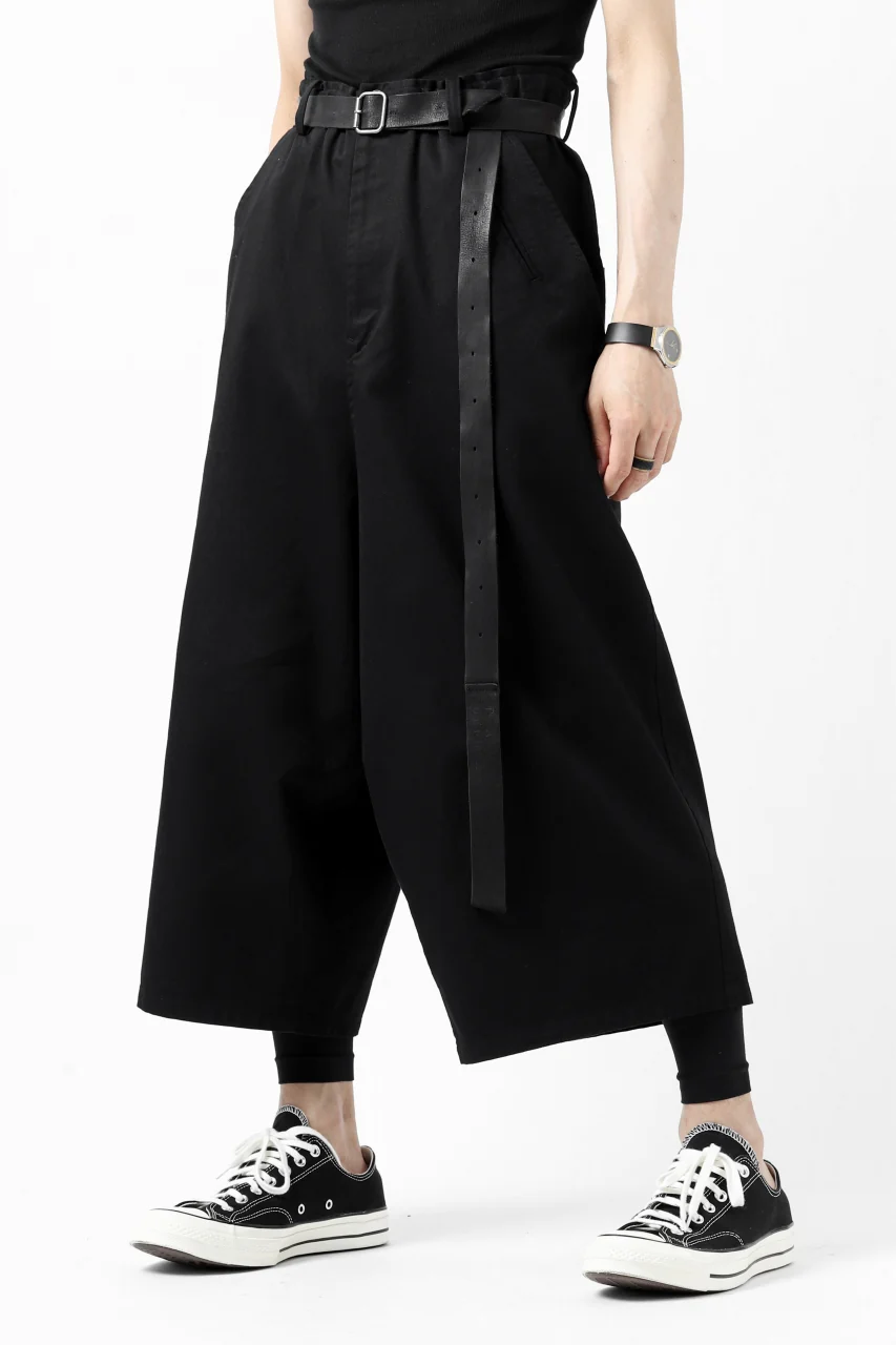 Y's WIDE SARROUEL CROPPED PANTS / SOFT TWILL (BLACK) - Image 3