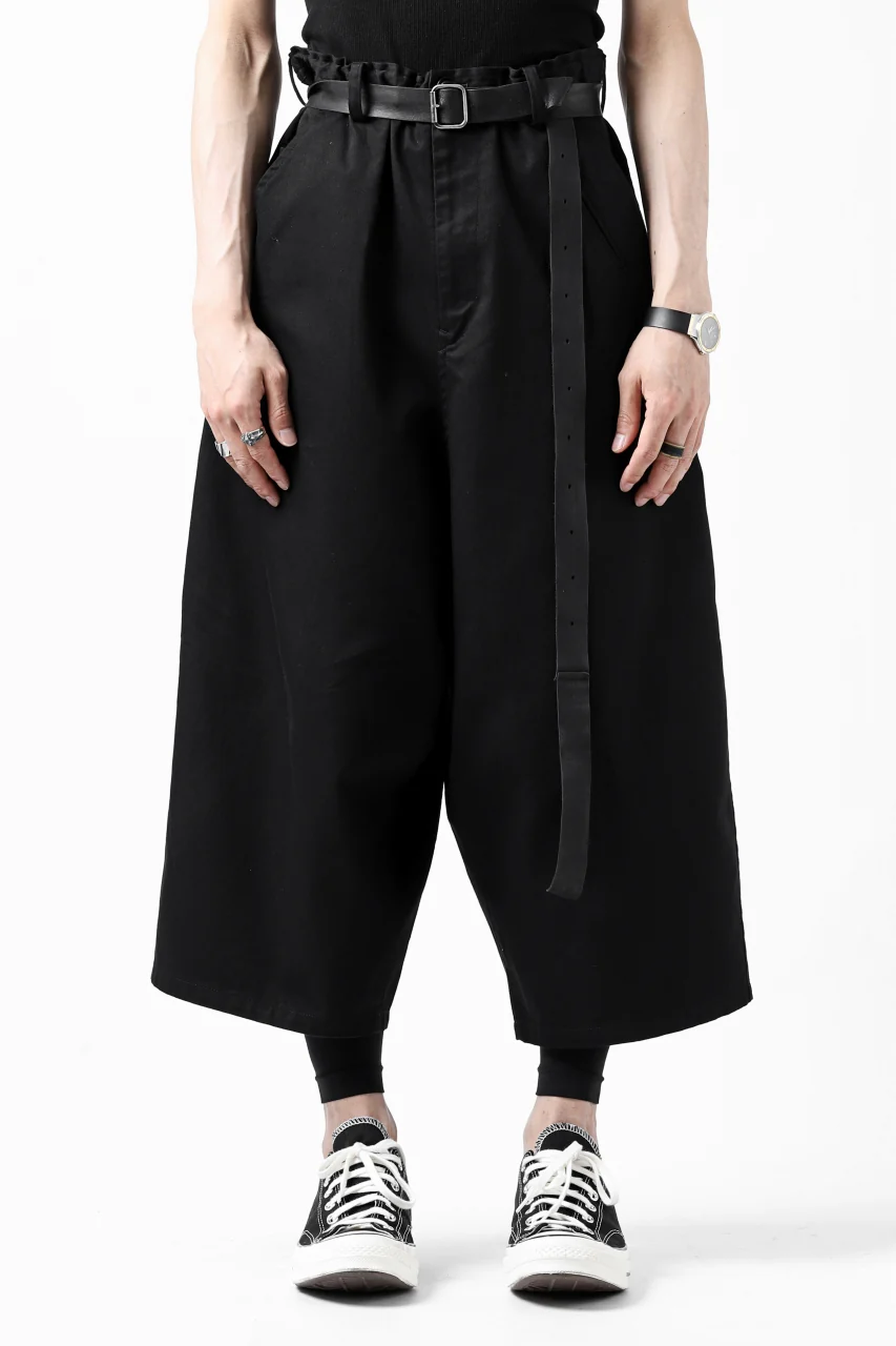 Y's WIDE SARROUEL CROPPED PANTS / SOFT TWILL (BLACK) - Image 4