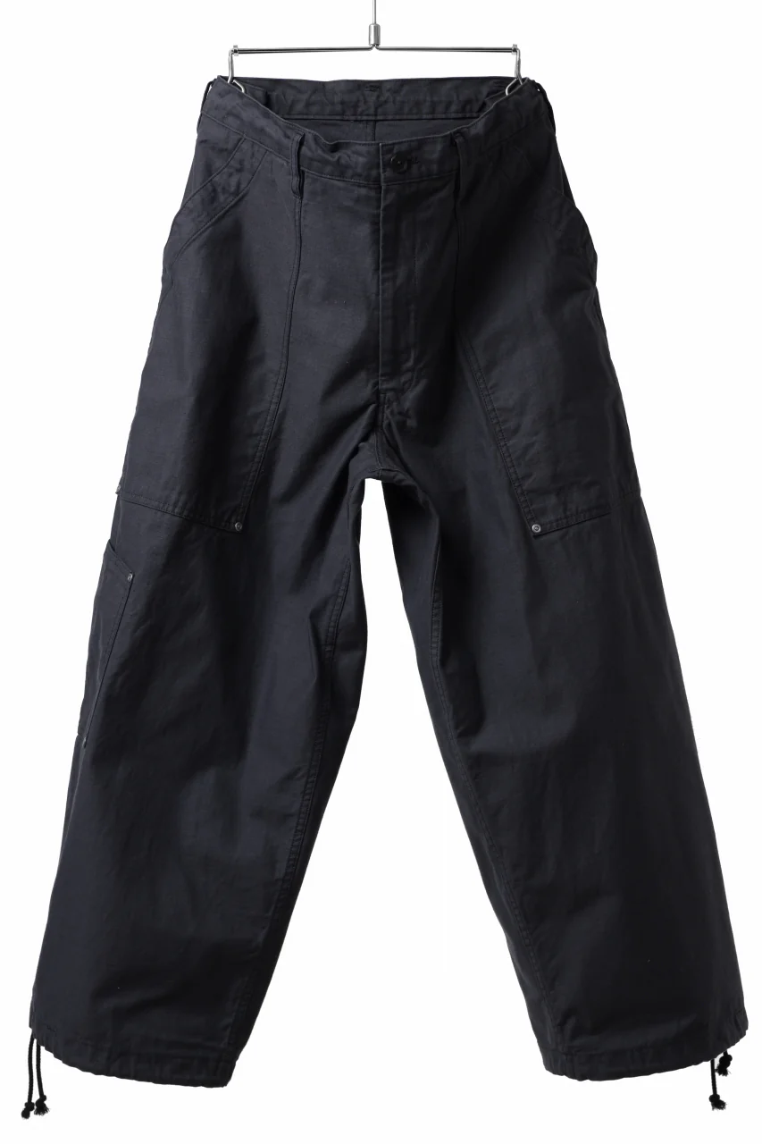 Y's WIDE STRAIGHT PANTS WORKER-DETAIL / BACK SATIN VULCANIZATION COTTON (BLACK)
