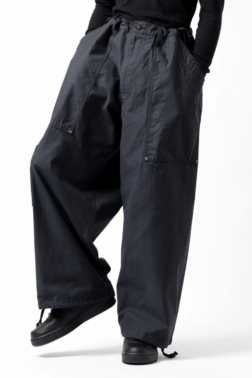 Y's WIDE STRAIGHT PANTS WORKER-DETAIL / BACK SATIN VULCANIZATION COTTON (BLACK) - Image 32