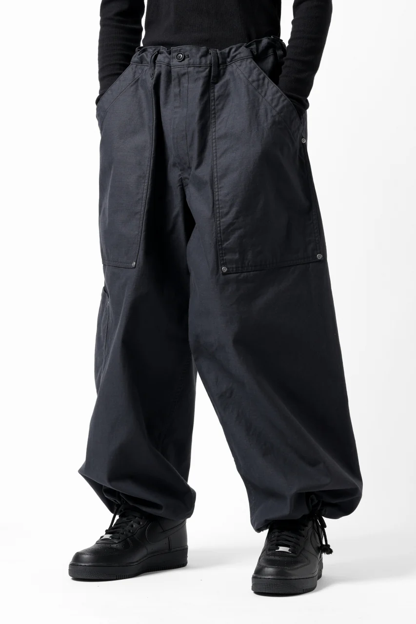 Y's WIDE STRAIGHT PANTS WORKER-DETAIL / BACK SATIN VULCANIZATION COTTON (BLACK) - Image 6