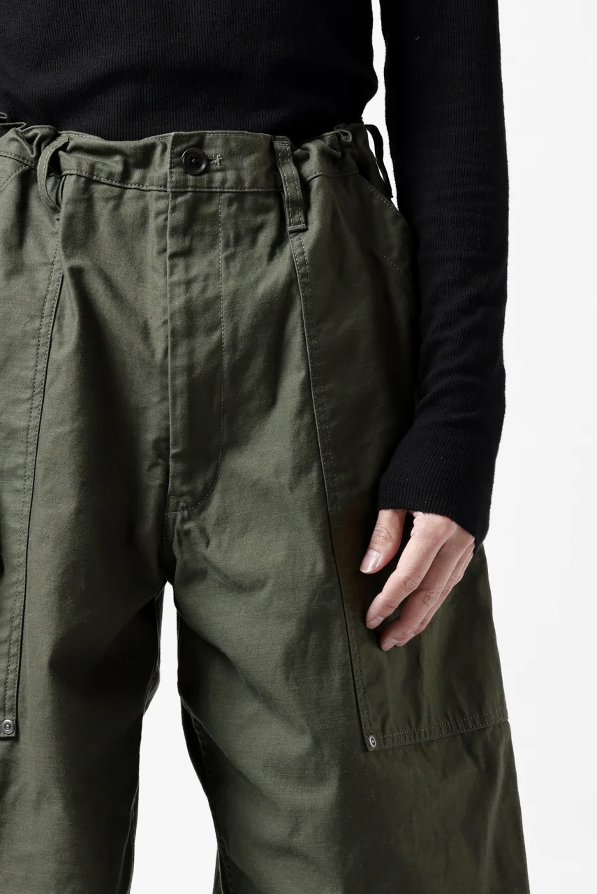 Y's WIDE STRAIGHT PANTS WORKER-DETAIL / BACK SATIN VULCANIZATION COTTON (KHAKI) - Image 33