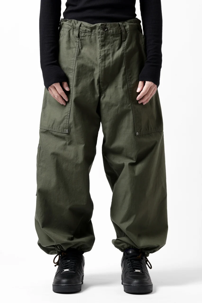 Y's WIDE STRAIGHT PANTS WORKER-DETAIL / BACK SATIN VULCANIZATION COTTON (KHAKI) - Image 4