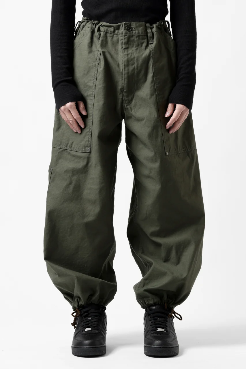 Y's WIDE STRAIGHT PANTS WORKER-DETAIL / BACK SATIN VULCANIZATION COTTON (KHAKI) - Image 5