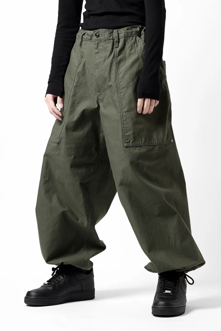 Y's WIDE STRAIGHT PANTS WORKER-DETAIL / BACK SATIN VULCANIZATION COTTON (KHAKI) - Image 7