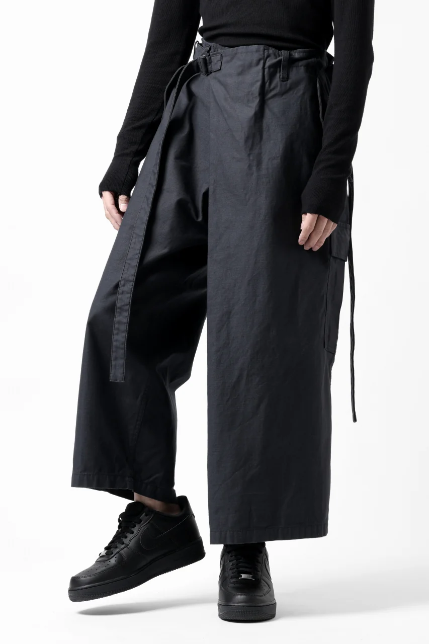 Y's WRAP WAIST PANTS ARMY-DETAIL / BACK SATIN VULCANIZATION COTTON (BLACK) - Image 3