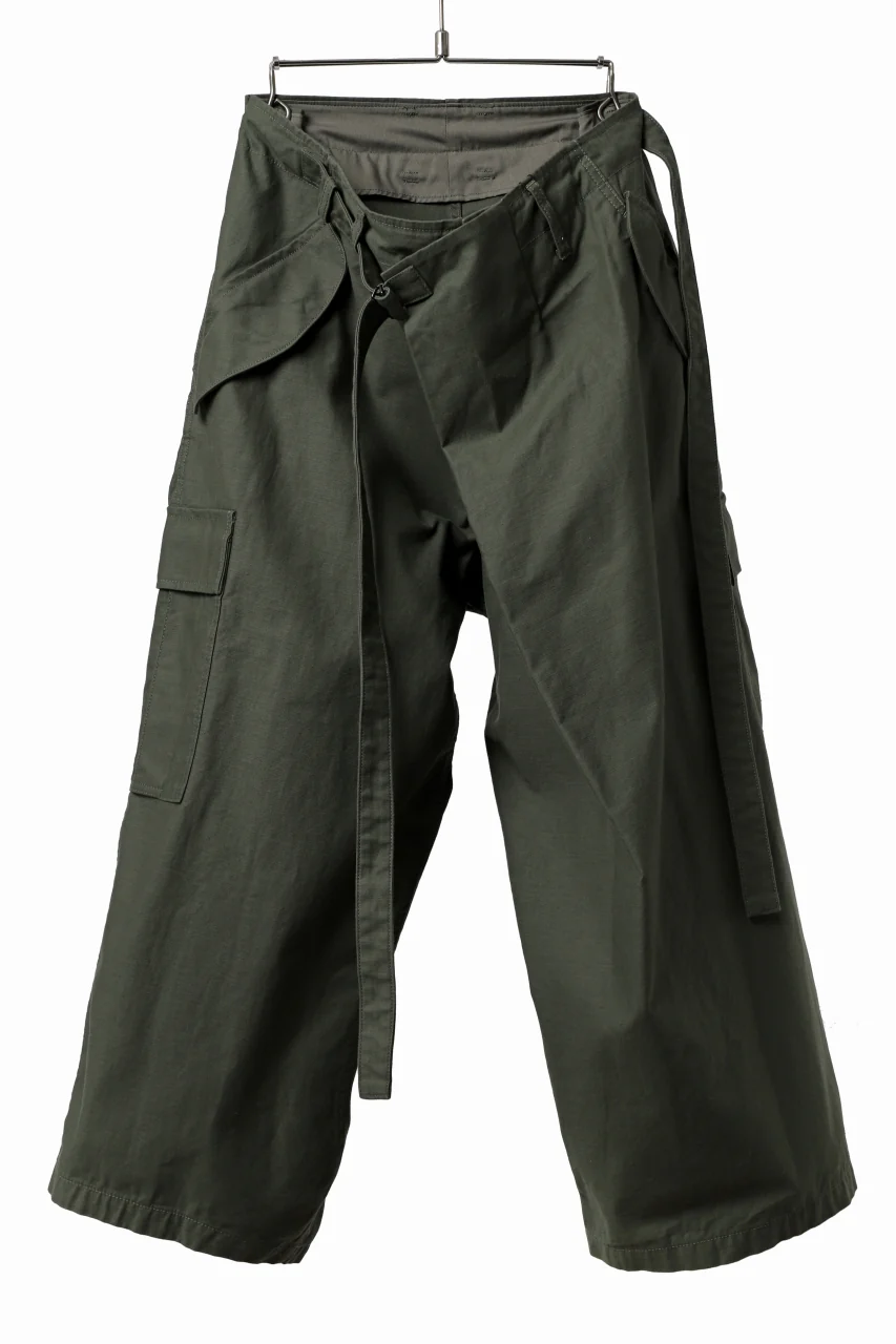 Y's WRAP WAIST PANTS ARMY-DETAIL / BACK SATIN VULCANIZATION COTTON (KHAKI)