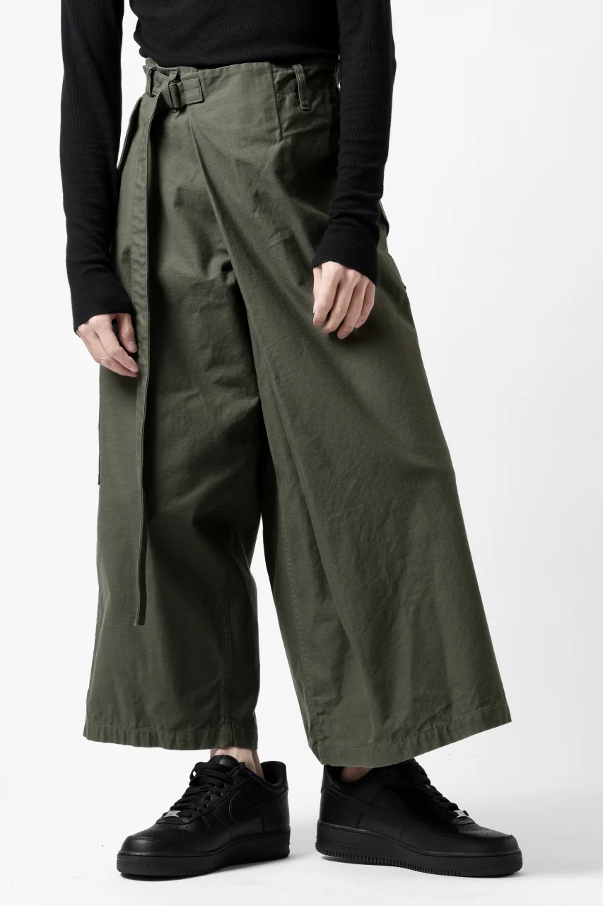 Y's WRAP WAIST PANTS ARMY-DETAIL / BACK SATIN VULCANIZATION COTTON (KHAKI) - Image 2