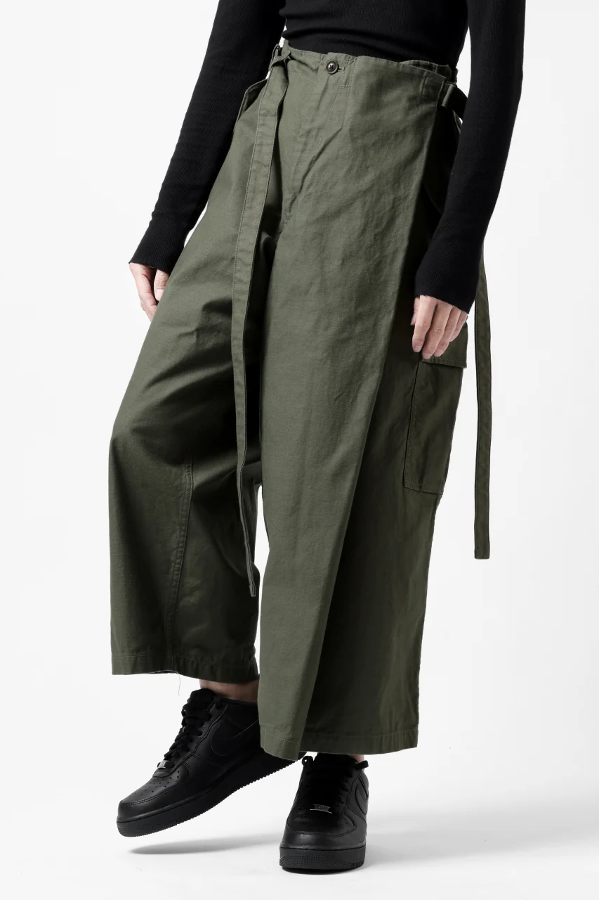 Y's WRAP WAIST PANTS ARMY-DETAIL / BACK SATIN VULCANIZATION COTTON (KHAKI) - Image 3