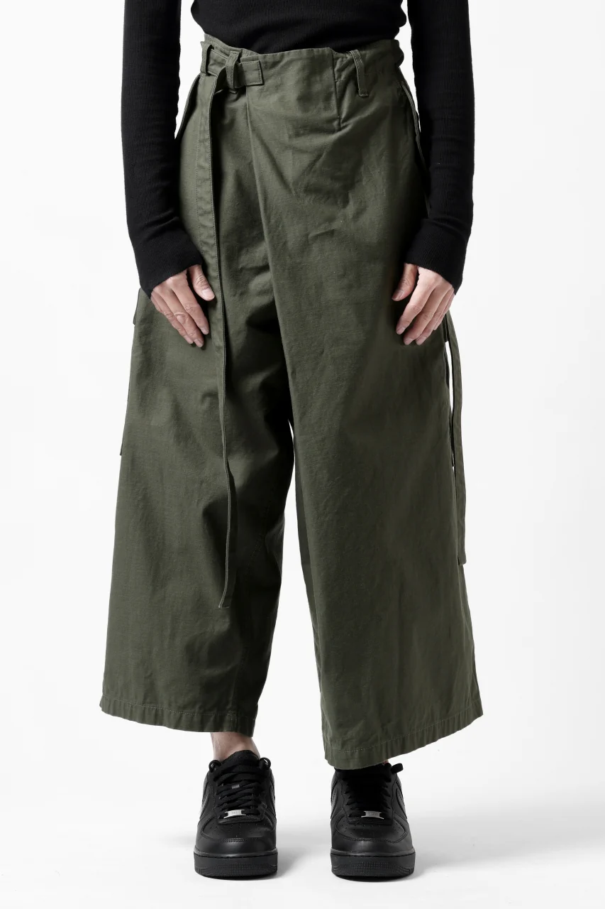 Y's WRAP WAIST PANTS ARMY-DETAIL / BACK SATIN VULCANIZATION COTTON (KHAKI) - Image 4