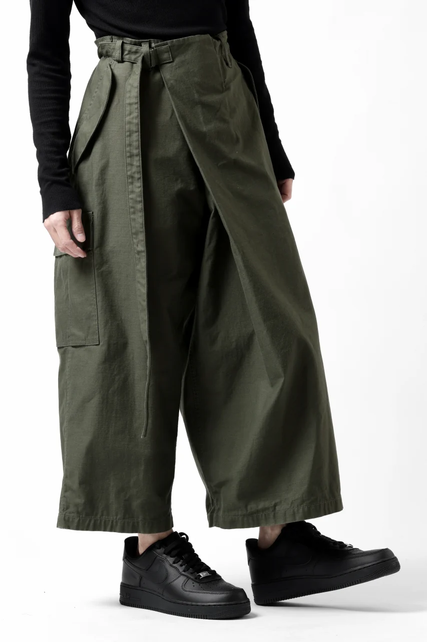 Y's WRAP WAIST PANTS ARMY-DETAIL / BACK SATIN VULCANIZATION COTTON (KHAKI) - Image 7
