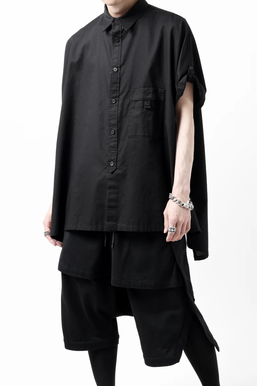 Y's ROLLED UP SLEEVE SHIRT BLOUSE / THIN TWILL (BLACK) - Image 11